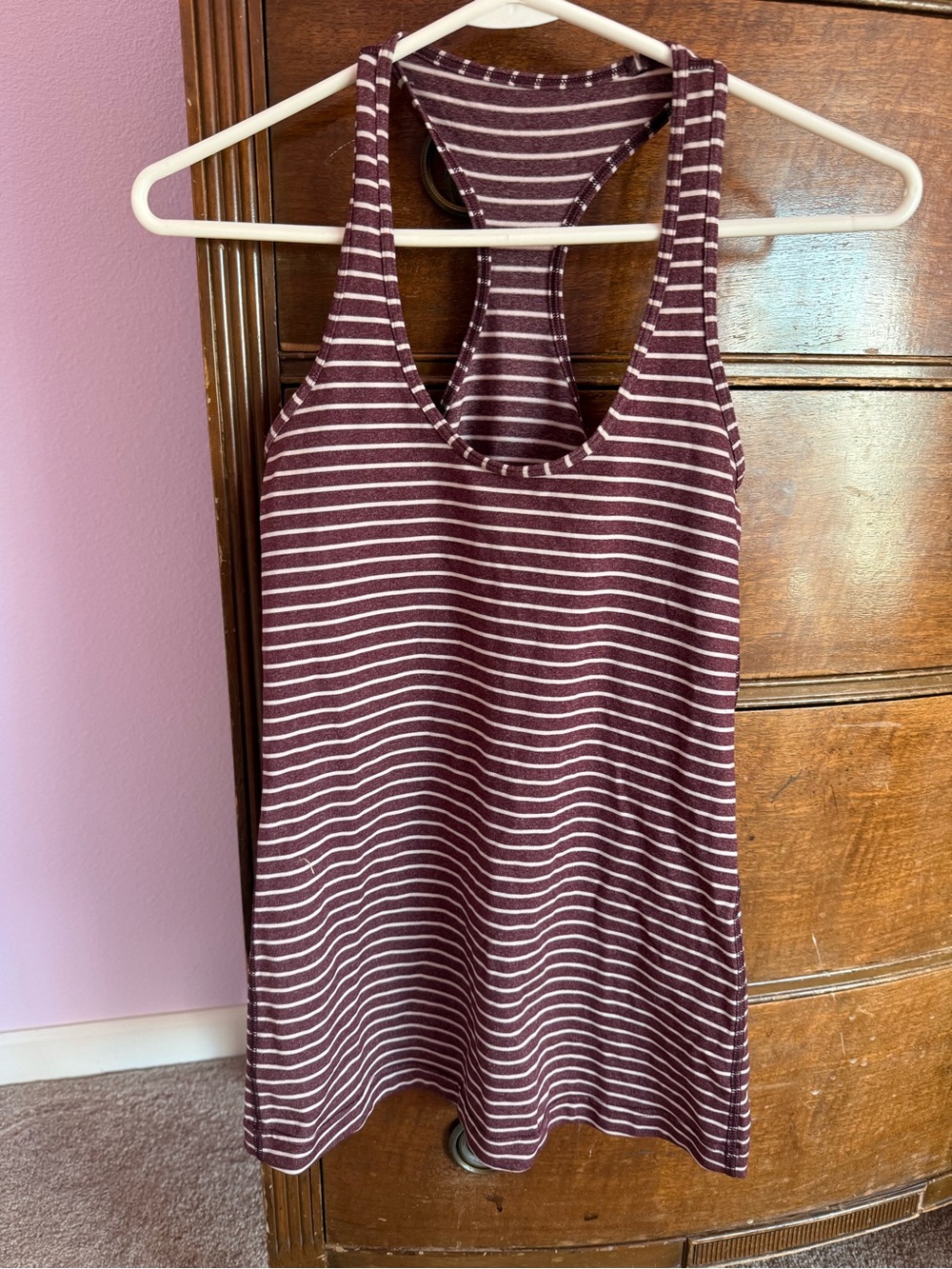 Lululemon Striped Racerback Tank Top in Burgundy and White